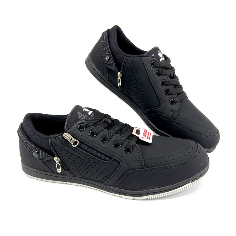 Sepatu Sekolah Resleting Hitam Polos SPEED FRONTIER LO VINSEN / VIRGILIO / VITORIO by Loggo (37-42)