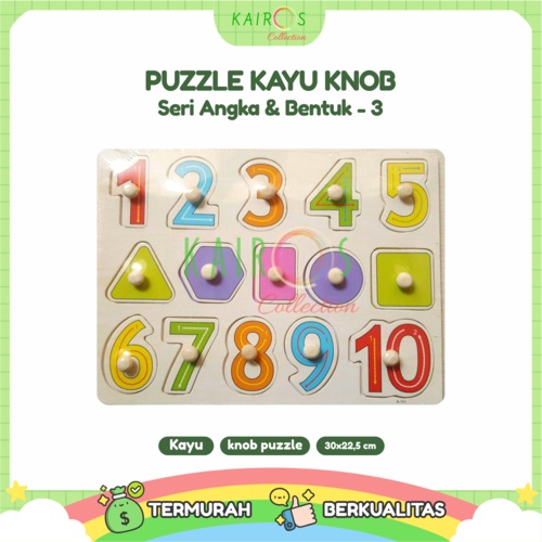 Puzzle Anak Kayu Knob Belajar Angka dan Bentuk