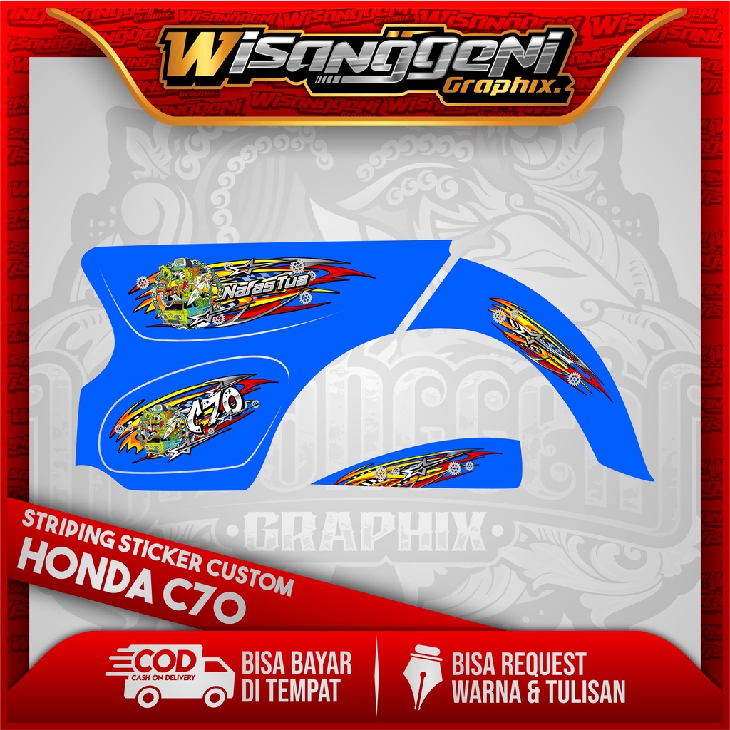 STRIPING DECAL STICKER HONDA C70/ULUNG/OLONG CUSTOM 7 STIKER MOTOR VARIASI