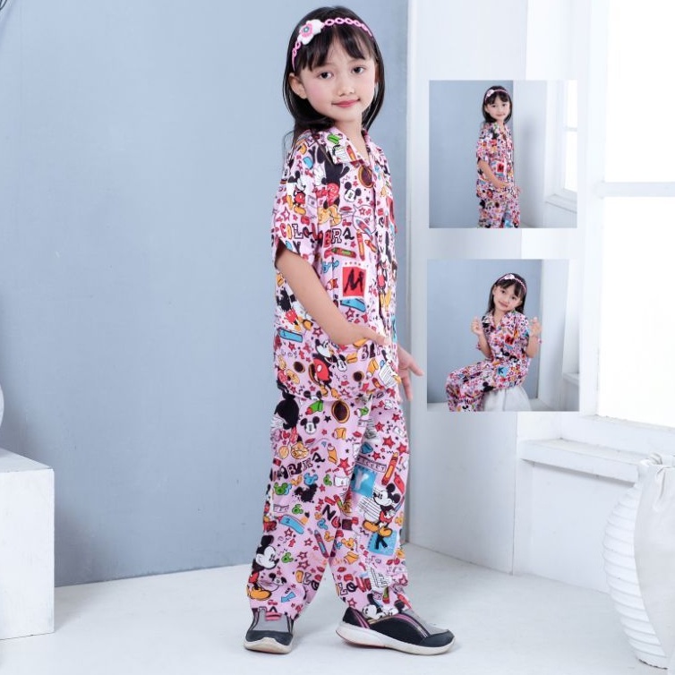 Oneset Anak Unisex Setelan Celana Setcel Rayon Anak Piyama Baju Tidur Anak Rayon Setelan Rayon Anak