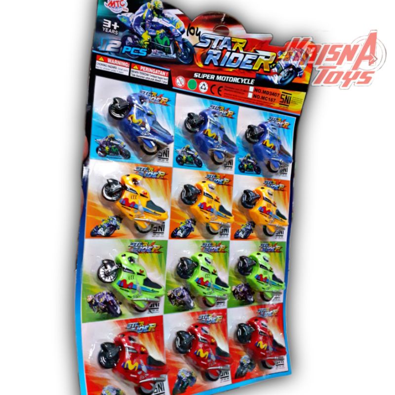 MAINAN ANAK MOTOR SPIN-GO/MOTOR GP MINI STAR RIDER isi 12pcs/Lembar