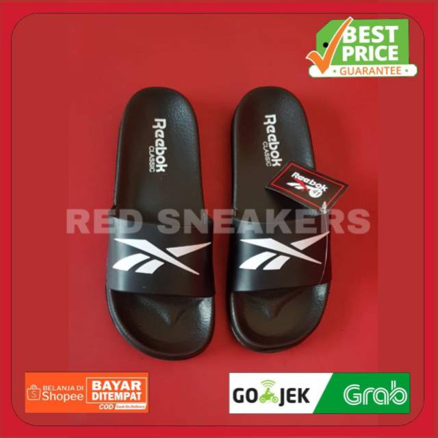 SENDAL REEBOK SLIDE SANDAL SPORT FLIP HITAM PUTIH PRIA WANITA IMPORT