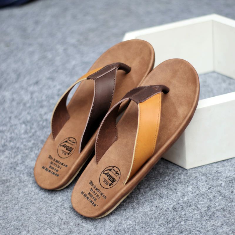 JAVIT Sandal Jepit Pria Kulit Asli Sendal Cowok Casual Main Kombinasi Warna Keren