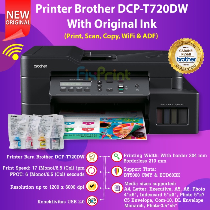 Printer Brother DCP-T720DW T720 WiFi Print Scan Copy Tinta BT D60Bk BT5000