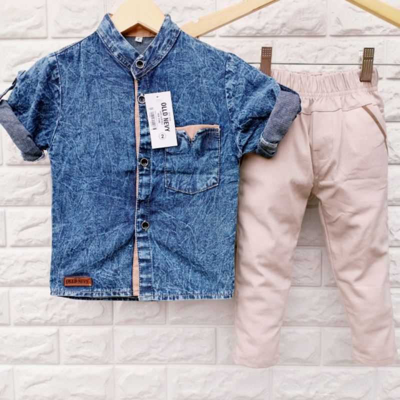 SETELAN ANAK LAKI LAKI SETELAN KEMEJA JEANS ANAK COWOK SET KEMEJA ANAK LAKI LAKI / SET KEMEJA JEANS