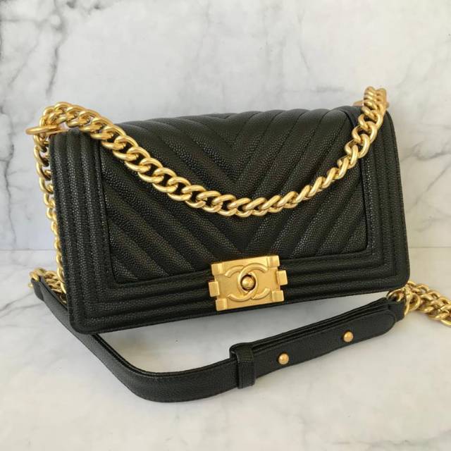 Chanel Boy Caviar Chevron GHW