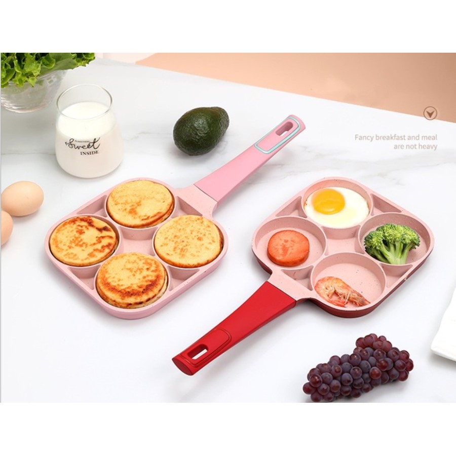 4 Hole Frying Pan / Tamagoyaki Wajan Penggorengan Burger Telur Teflon / Anti Lengket / Berkualitas