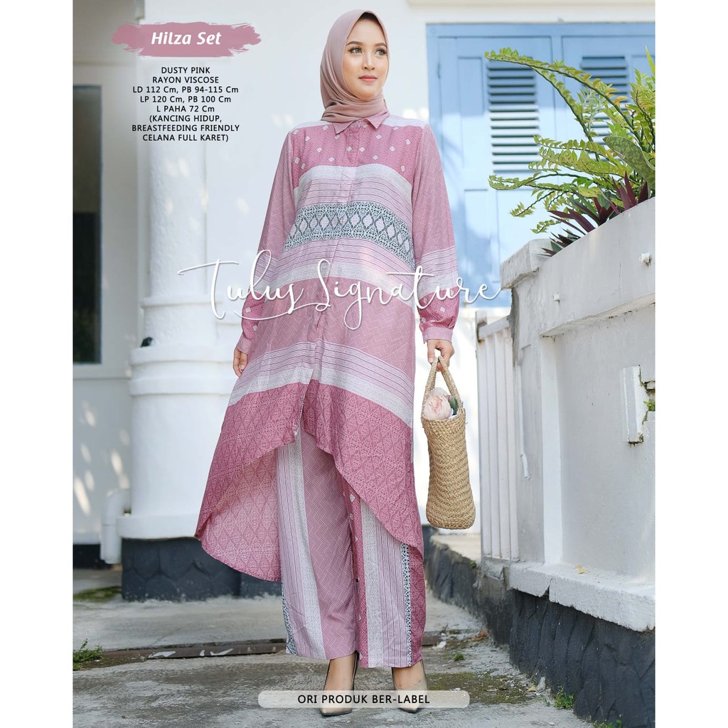 Hilza Long Tunik Set Pants Katun Rayon Viscose