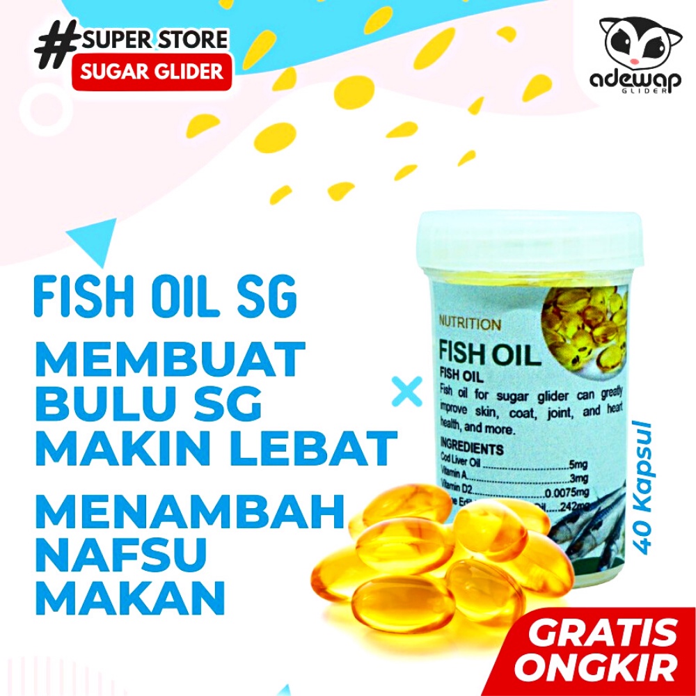 ADEWAP GLIDER Minyak Ikan Omega 3 Sugar Glider Fish Oil 40 Butir – Minyak Ikan  Suplemen Bulu & Kesehatan