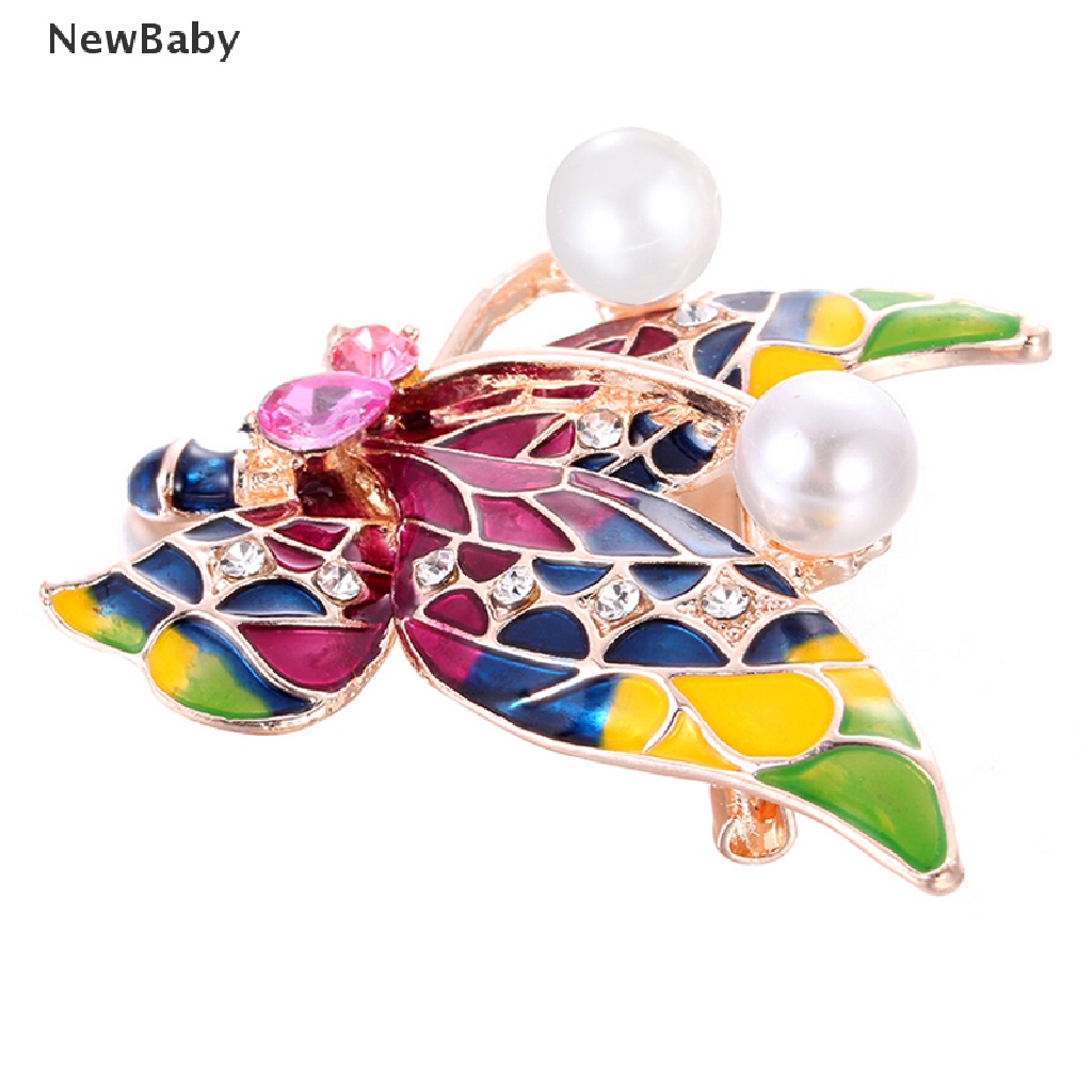 Newbaby Bros Pin Enamel Bentuk Kupukupu Aksen Kristal Untuk Wanita