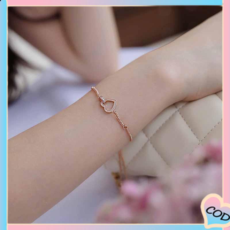 COD❤️ Gelang Liontin Bentuk Hati Wanita Mahasiswa Pacar Hadiah Perhiasan Sederhana-A.one