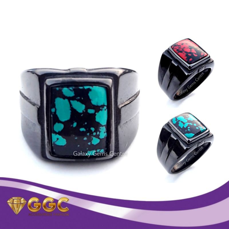 Cincin Hitam Batu Akik Pirus Nevada Kotak