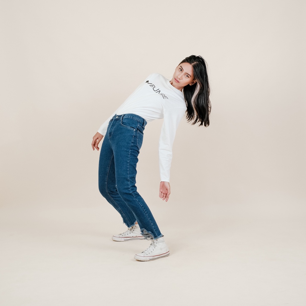 Bunbe - Highwaist Boyfriend Jeans Underhole Jenifer Lawrance | Navy Retro