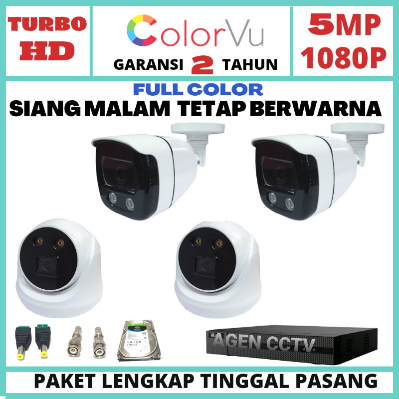 PAKET CCTV COLORVU AUDIO  4 CHANNEL 4 KAMERA LENSA 5MP 1080P IR SONY EXMOR TURBO HD