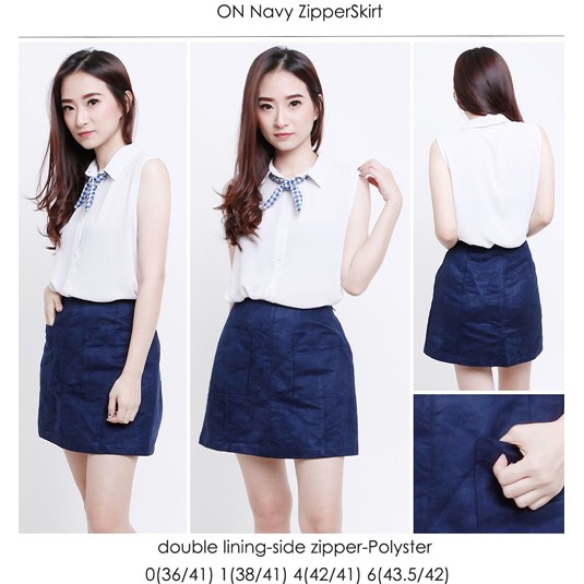 Rok Wanita Mini Maxi Flare Branded OOTD ON Zipper Skirt Navy