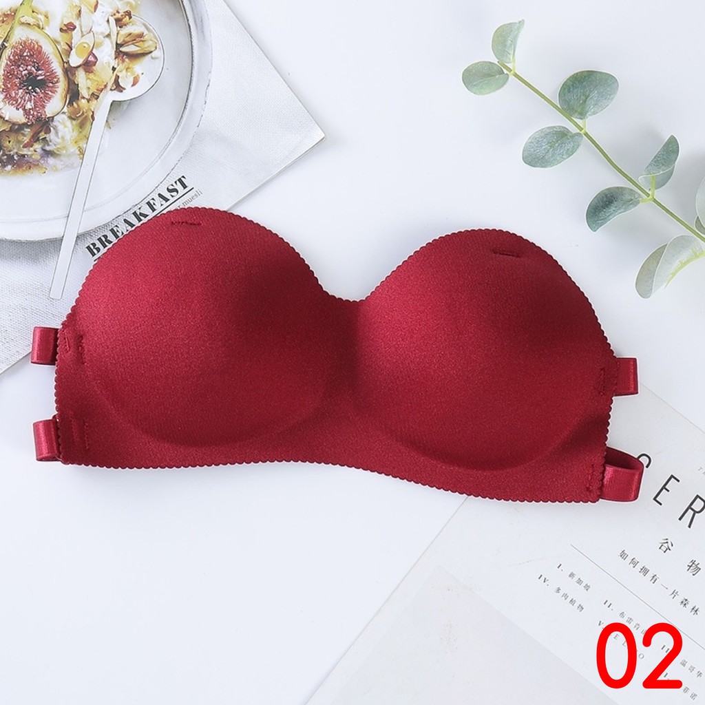 Blackpink Bra Push Up Model Backless BH Tanpa Tali Polos Gaya Korea Untuk Wanita 1002-MARRON