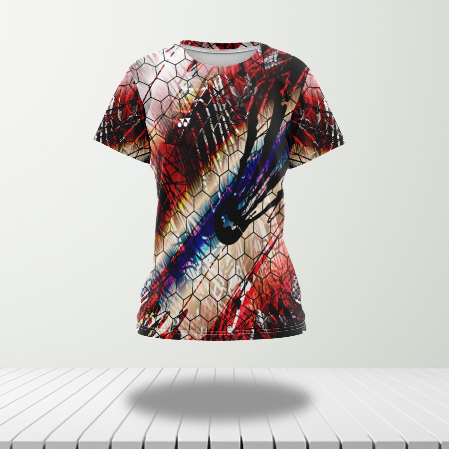 Baju Kaos Jersey Olahraga Badminton Bulutangkis Abstrak Wanita Custom Full Printing Art 01
