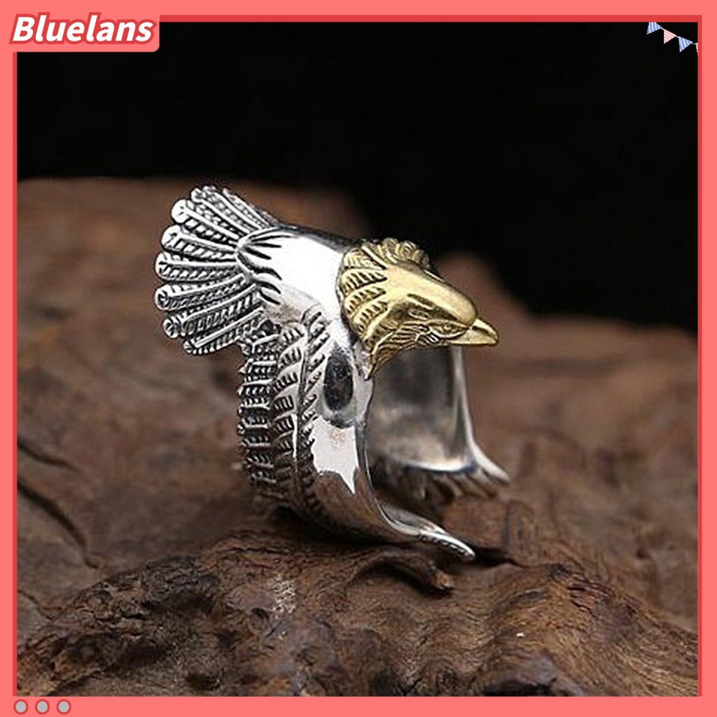 Cincin Bentuk Elang Lapis Silver Gaya Vintage Untuk Pria