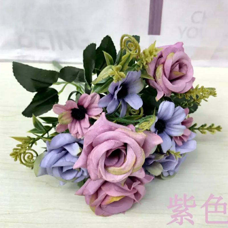 Bunga Mawar Aster K10 Artificial Bunga palsu hias plastik dekorasi rumah pesta babysbreath-Purple