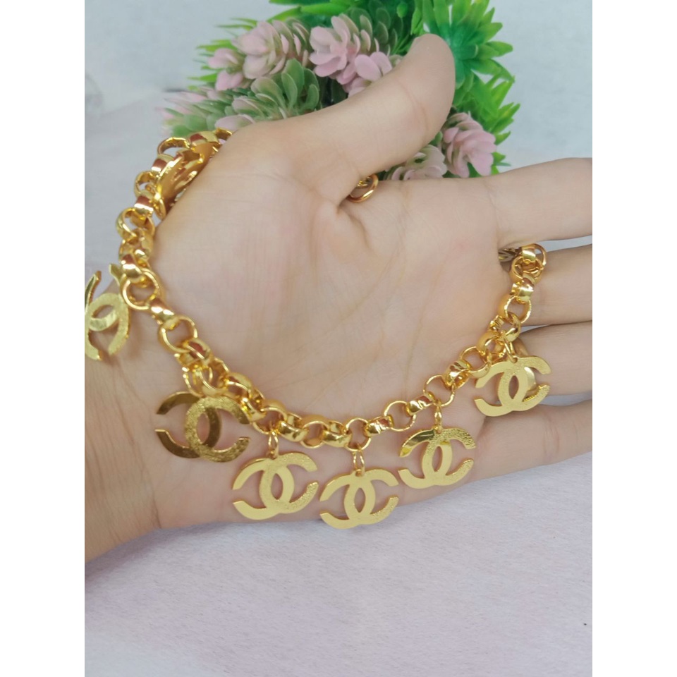 Gelang Rantai Lapis Emas Bangkok / Gelang Emas Huruf C / Gelang Imitasi Lapis Emas