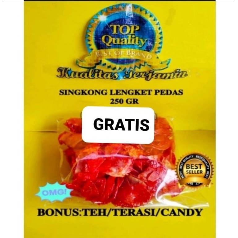 

KERIPIK SINGKONG LENGKET PEDAS MANIS 250 GR GRATIS TEH/TERASI/CANDY 10450