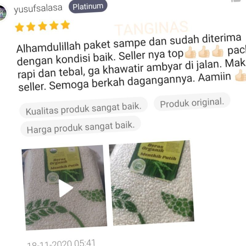 Beras Mentik Susu - Beras Menthik Putih - Beras Lingkar Organik - Beras MPASI | Kemasan Vakum 1 Kg | Putih MP Organik