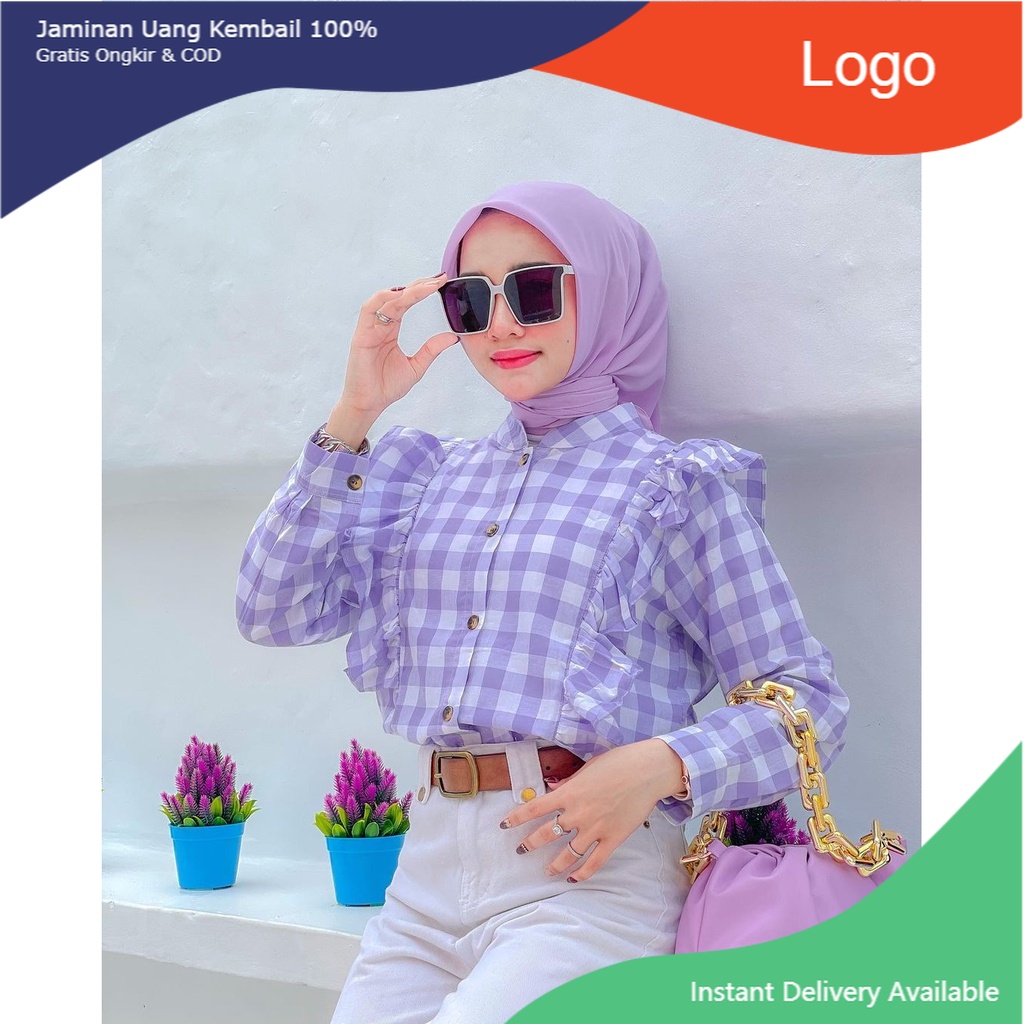 COD - Una Top Atasan Blouse Katun Kotak Fashion Wanita Terlaris