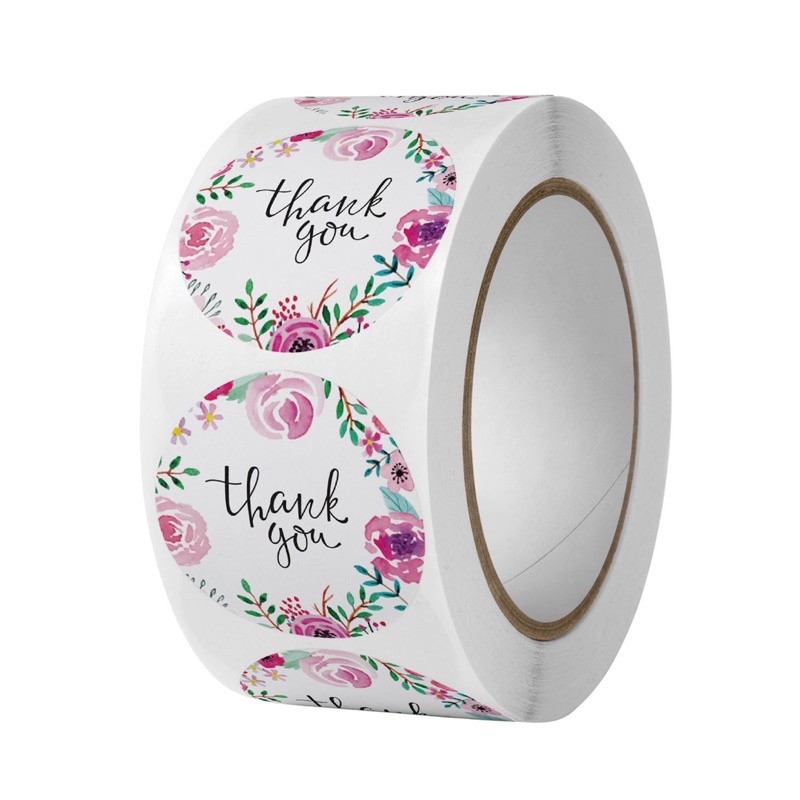 [500Pcs/Roll] Sticker Roll Floral Thank You / Stiker Gulung ThankYou Packaging Online Shop