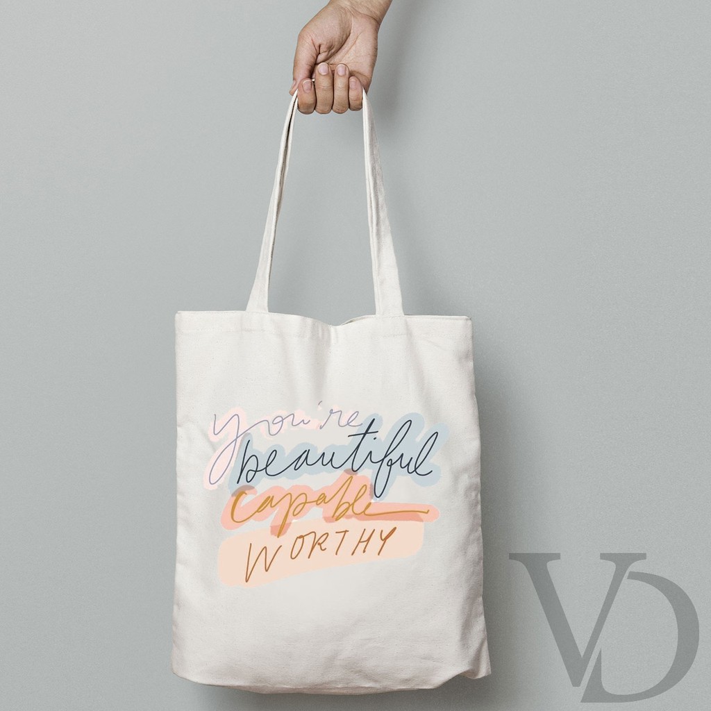 TOTE BAG QUOTES MUKA TERBARU / AESTHETIC TOTE BAG / TAS BELANJA KEKINIAN
