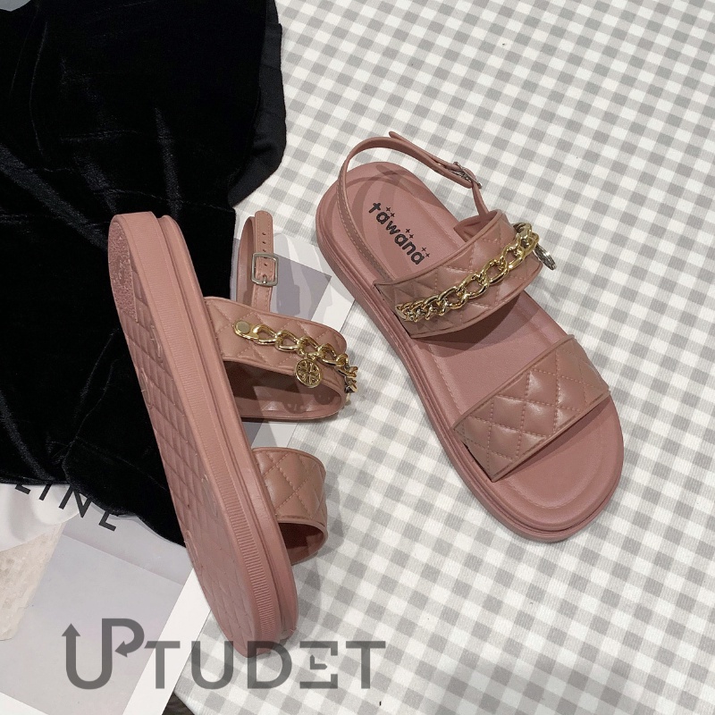 Tawana Women Sandal Casual Tali 2in1 Gold Chain Sendal Wanita LD25