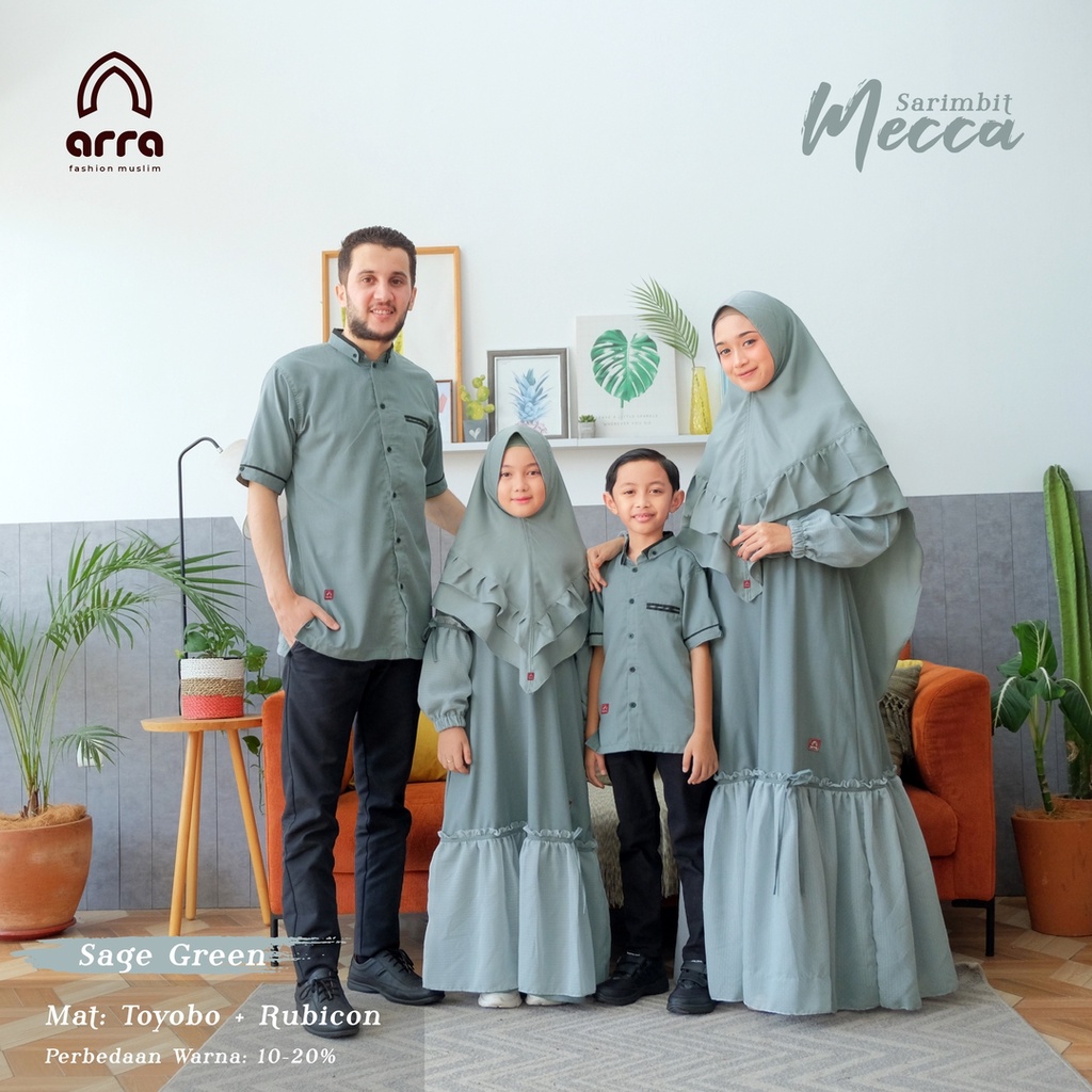 Arra Sarimbit Keluarga Gamis Ayah Ibu Anak Series Mecca Warna Sage Green Original Premium Baju Couple Busana Muslim Terbaru 2022