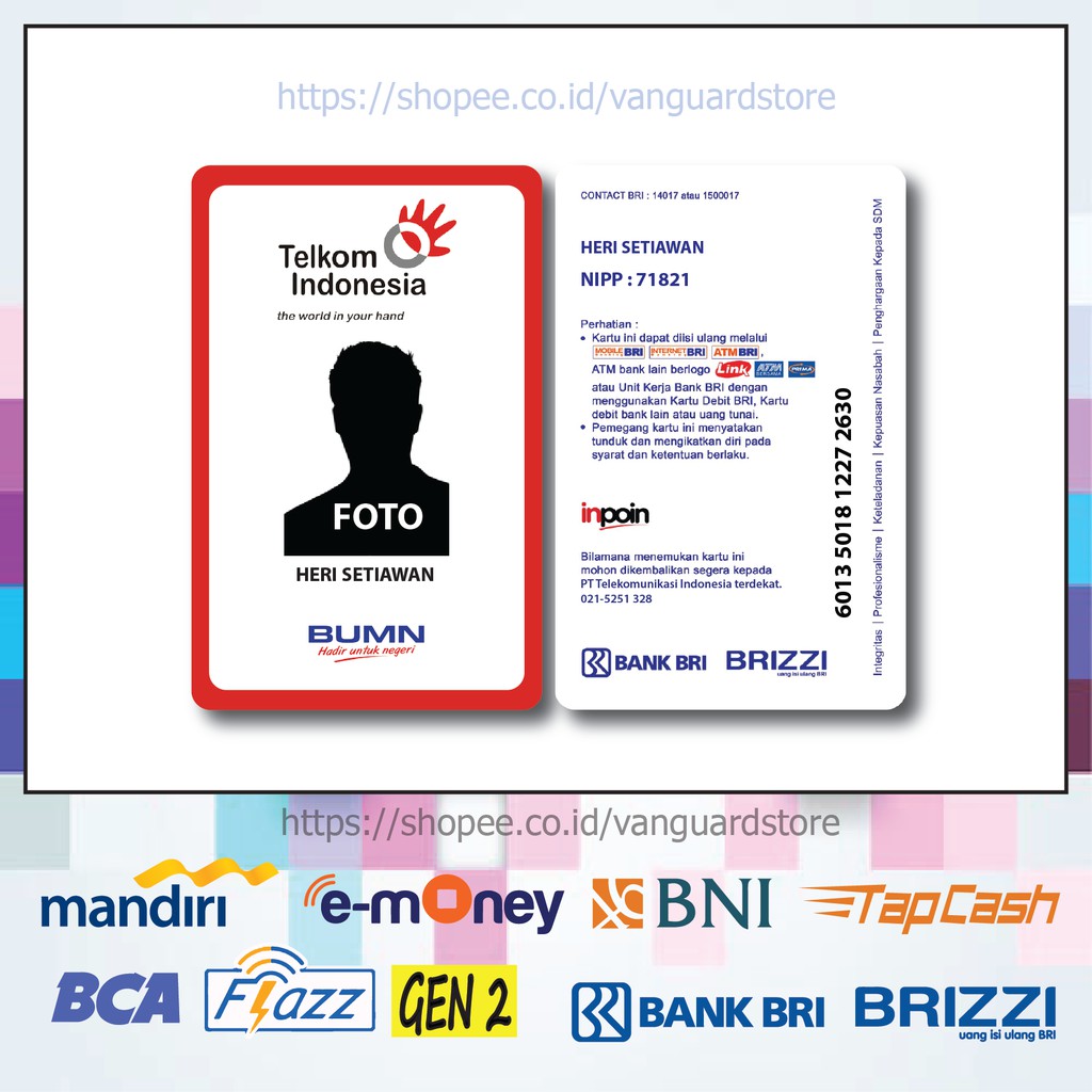 KARTU E MONEY E TOLL KARTU TELKOM BRI ID CARD 17 EMONEY MANDIRI FLAZZ BCA BNI TAPCASH BRIZZI-2 SISI