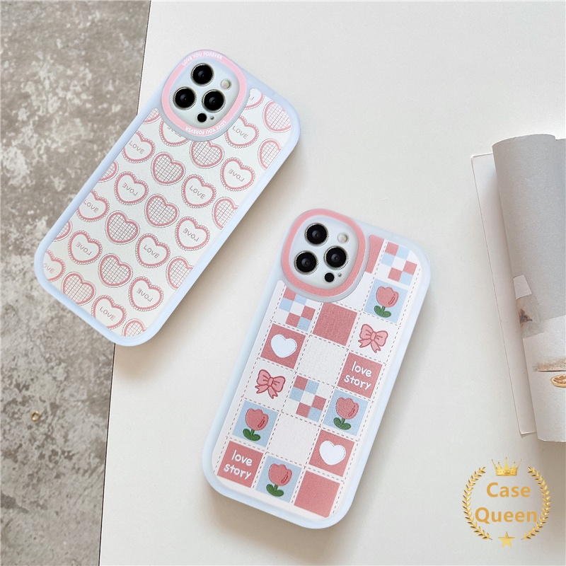 Soft Case TPU Motif Bunga Pita Kotak-Kotak Pink Untuk IPhone 11 12 13 Pro Max 7 8 6 6s Plus XS Max X XR SE 2020