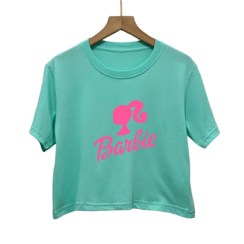 Crop top polos katun combed 30s motif kepala BARBIE