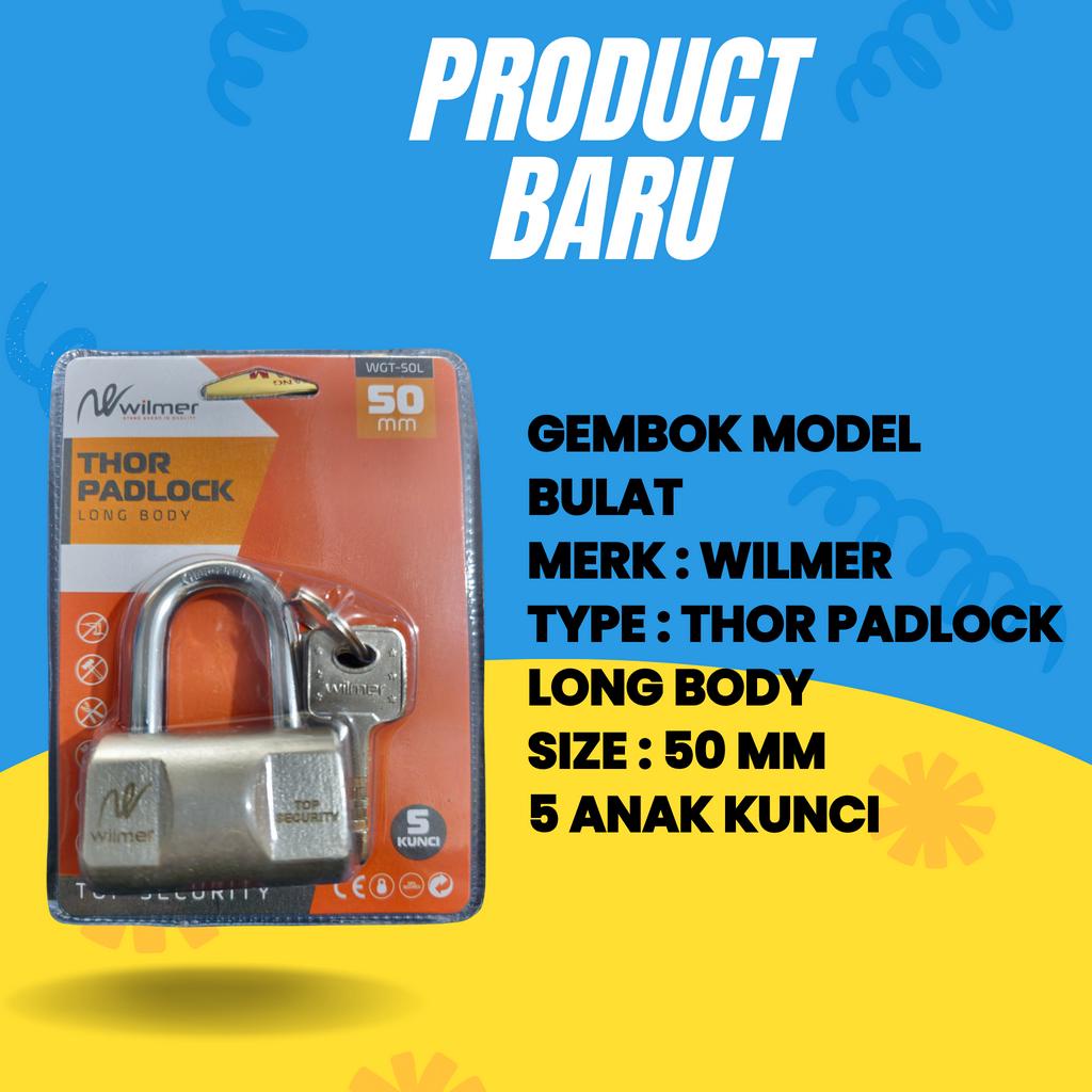 GEMBOK BALOK 50 MM WILMER THOR PADLOCK 5 ANAK KUNCI KUNINGAN BAGUS KUAT