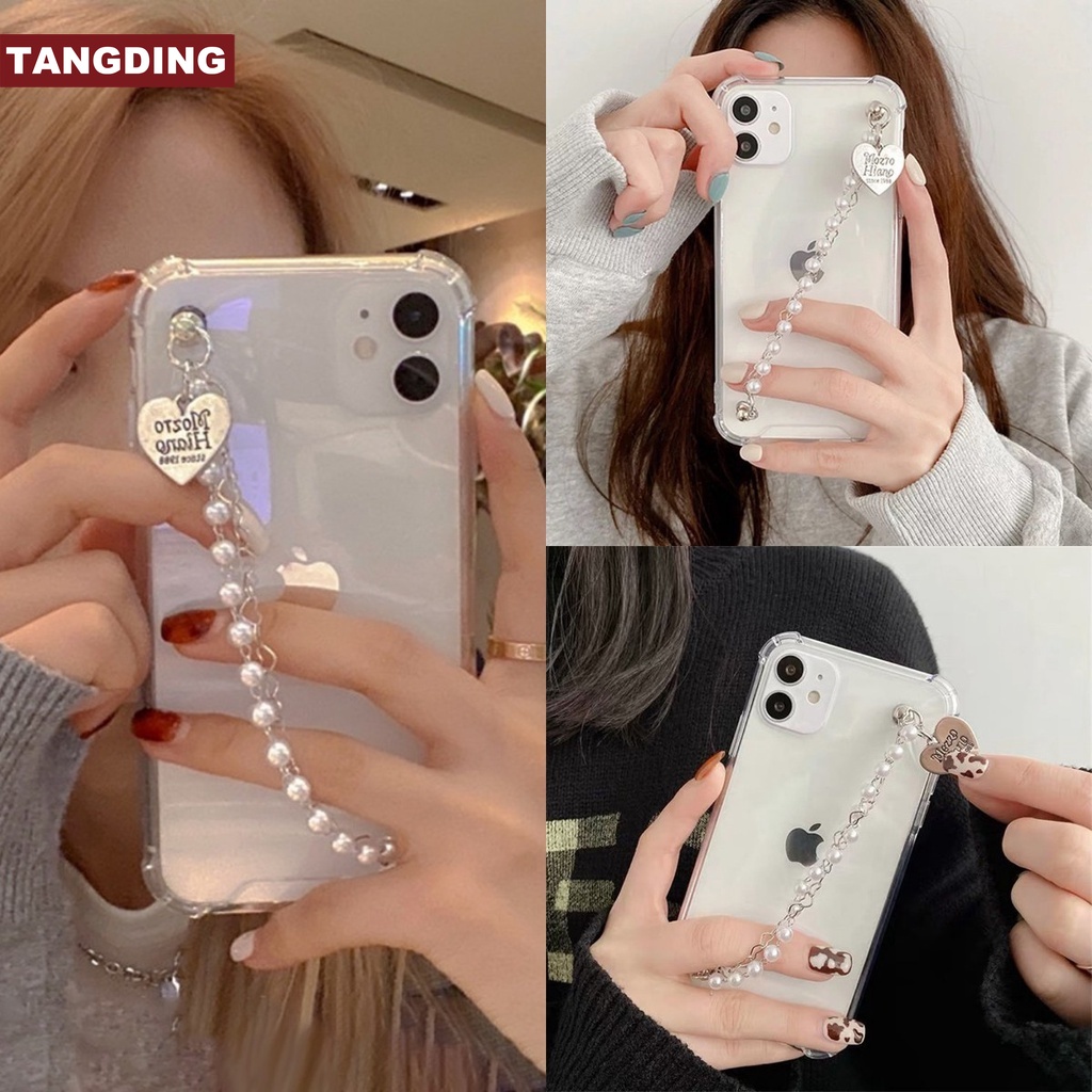 IPhone7/8plus 11 Soft Cover Transparent TPU Pearl  Love Pendant Chain Phone Case