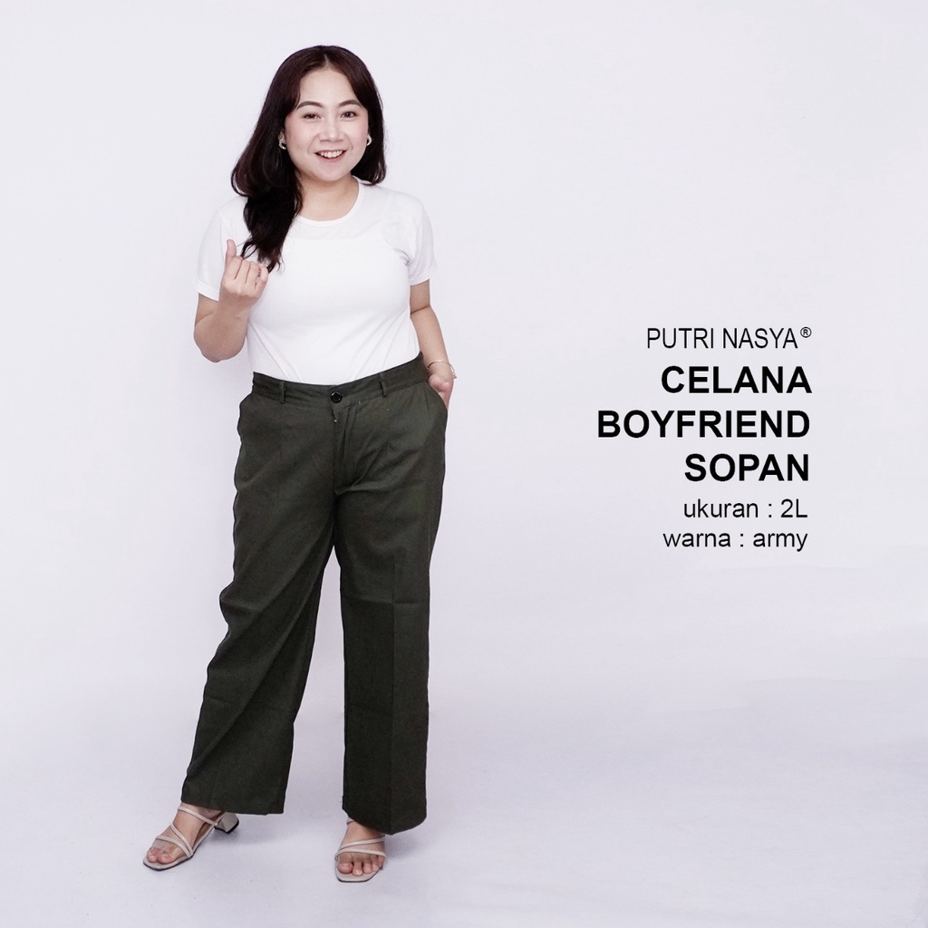 Putri Nasya - Celana Big size Panjang Ukuran 8L,6L,5L,4L,2L,XL, all size Warna Capucino Moca Abu Navy Army Hitam Dark Grey Cream Brown