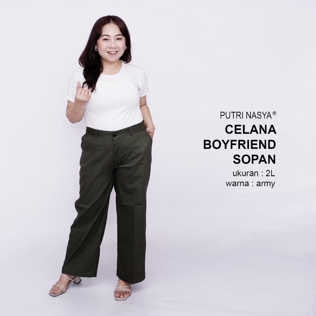 Celana Kerja Kantor Big Boyfriend Sopan Wanita / Celana Wanita Jumbo Keren/ Big size 8L,6L,5L,4L,2L,XL, all size / Celana Kerja Seragam Wanita Bigsize / Celana Bahan Wanita Formal Super Jumbo Kekinian