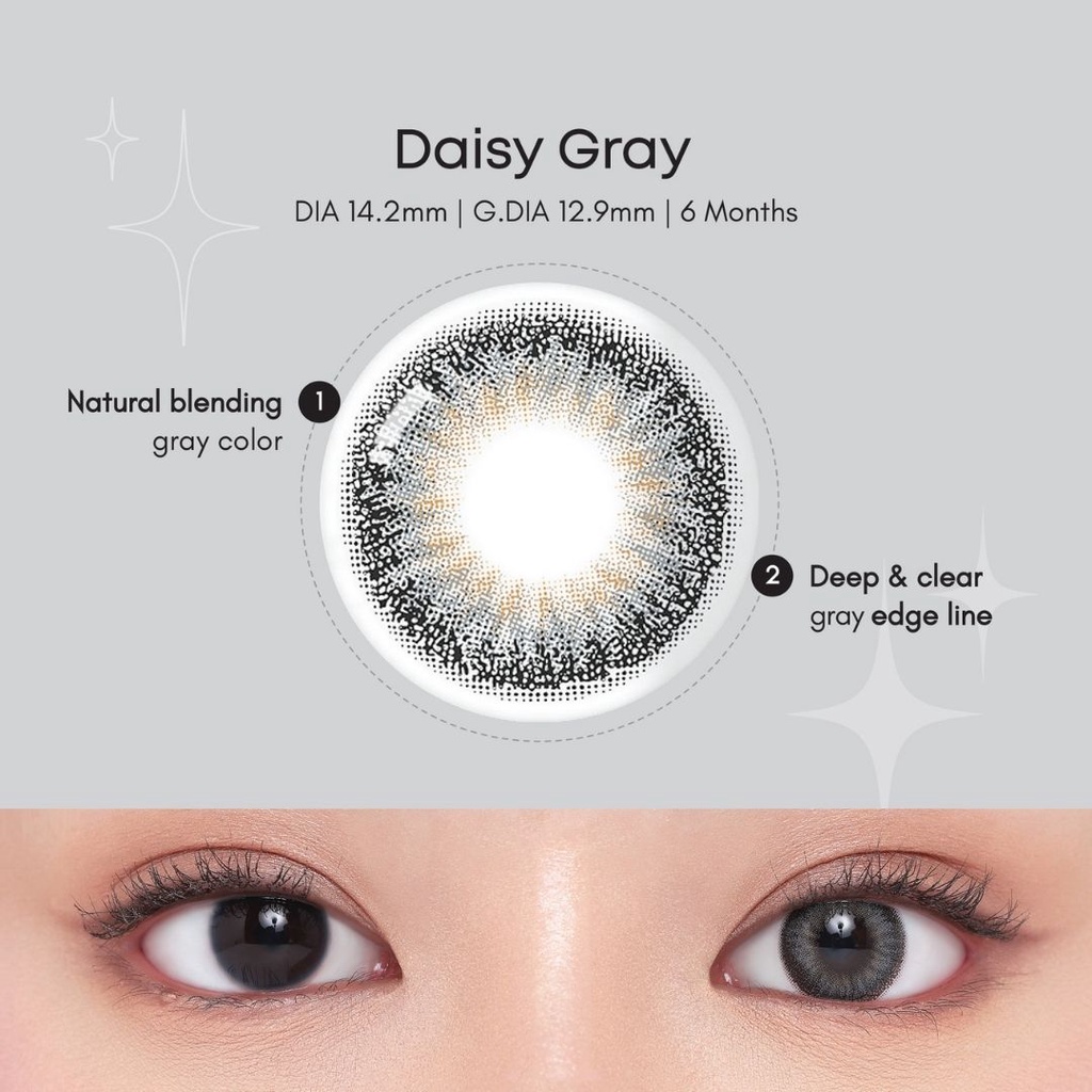 EYESIGHT LENSES Softlens Bloominc Daisy Gray | Softlens Korea Premium 14.2mm Warna Abu Semi Natural, Cocok Untuk Daily atau Party, Bisa Normal Dan Minus (2pcs/sepasang)