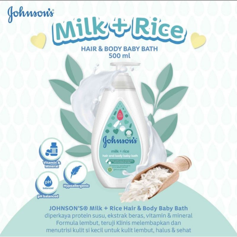 JOHNSON'S MILK+RICE HAIR AND BABY BATH 500ML - SABUN BAYI