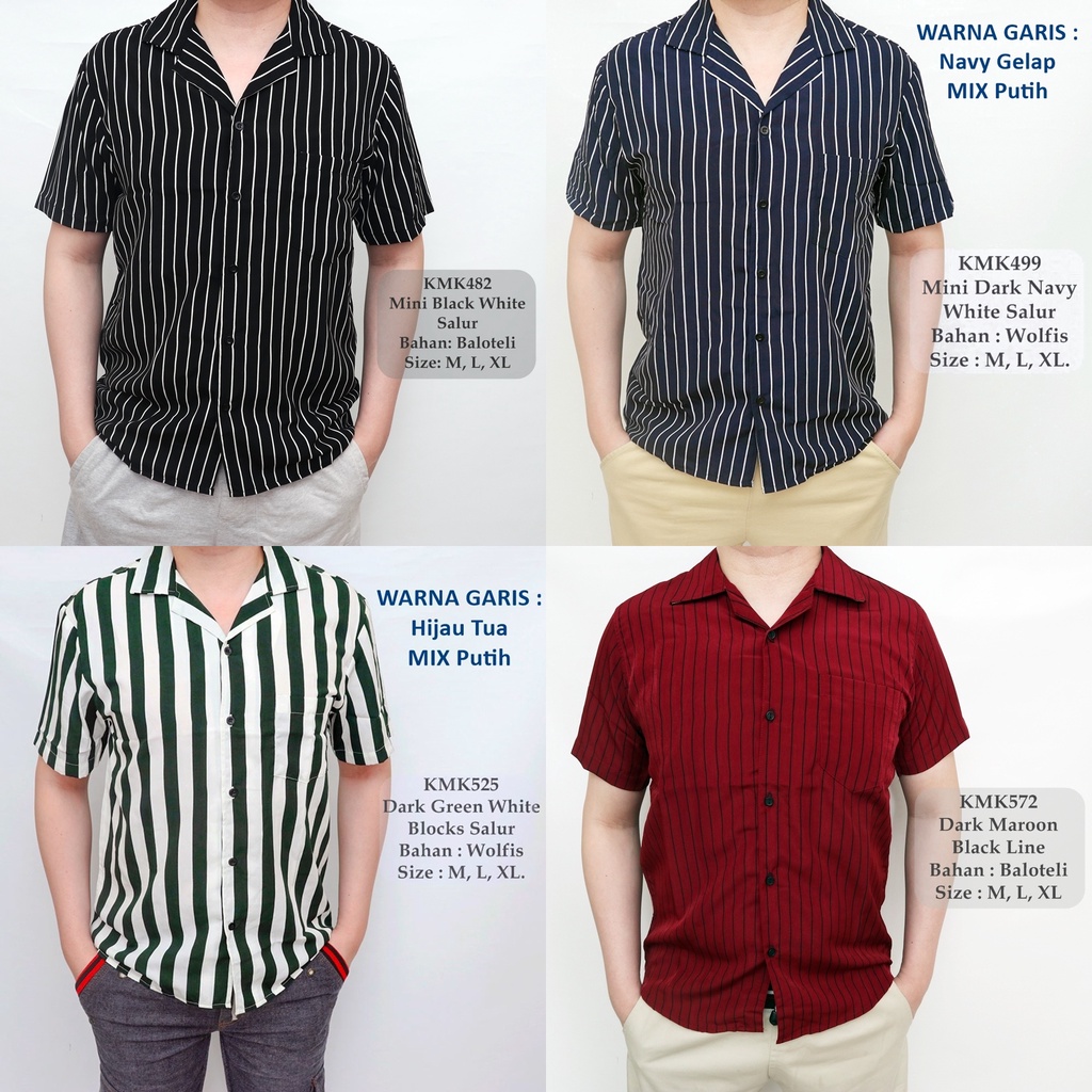 Kemeja Stripe Casual Cowo Lengan Pendek Pria Motif Salur G114