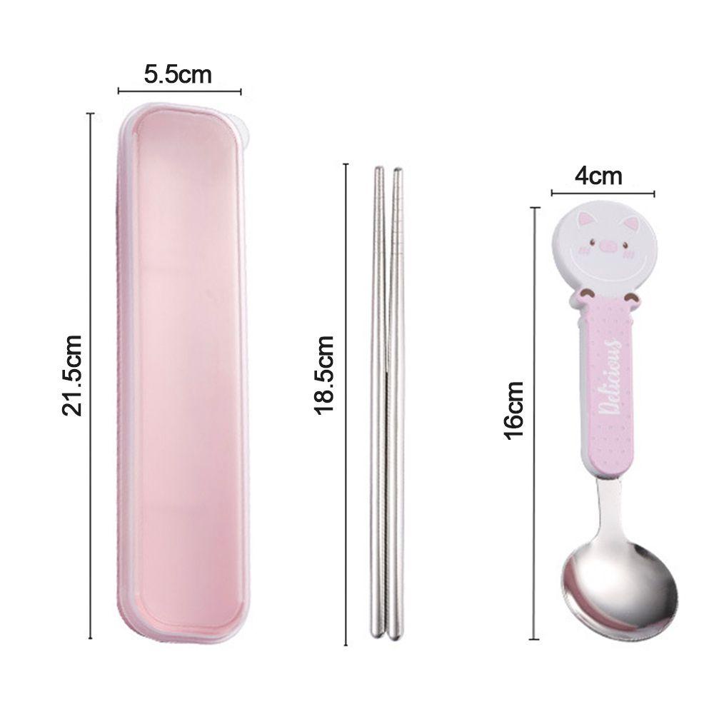 Solighter 2Pcs/Set Peralatan Bayi Bentuk Kartun Stainless Steel PP Handle Sendok Garpu Anak