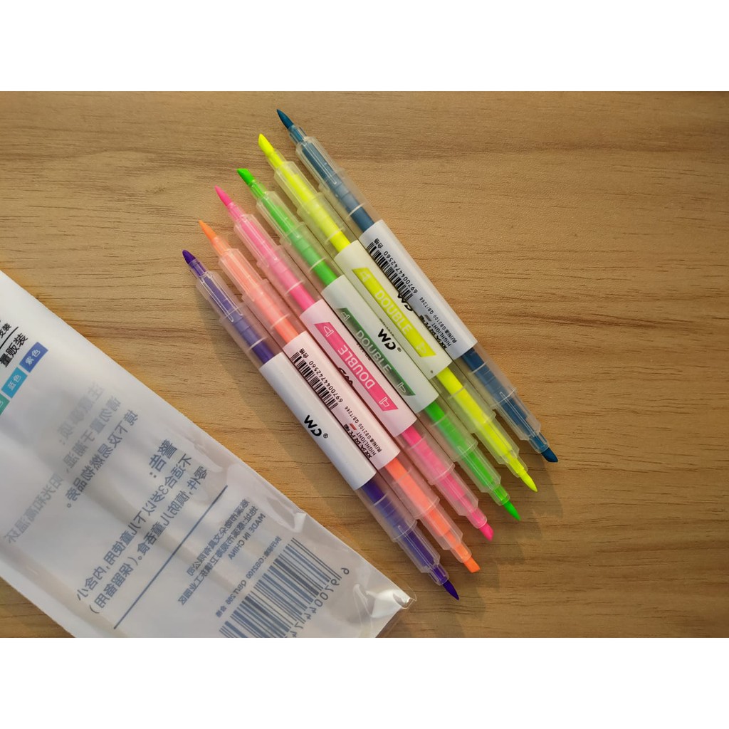 SPIDOL HIGHLIGHTERS 2 MATA SET 6 PIECE TERMURAH STABILO IMPORT MURAH PERLENGKAPAN SEKOLAH ANAK COD