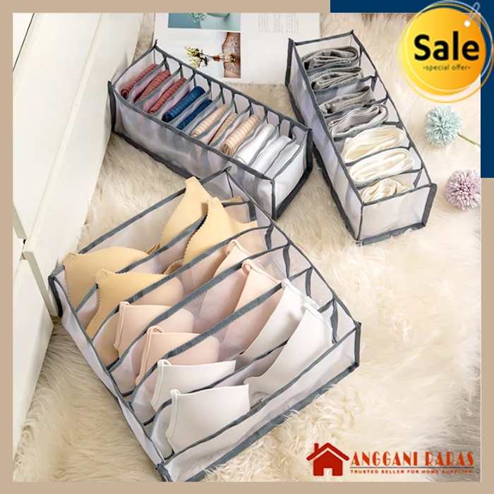 Kotak Organizer Tempat Bra Kotak Sekat Penyimpanan Pakaian Dalam Storage Box 7 Grid