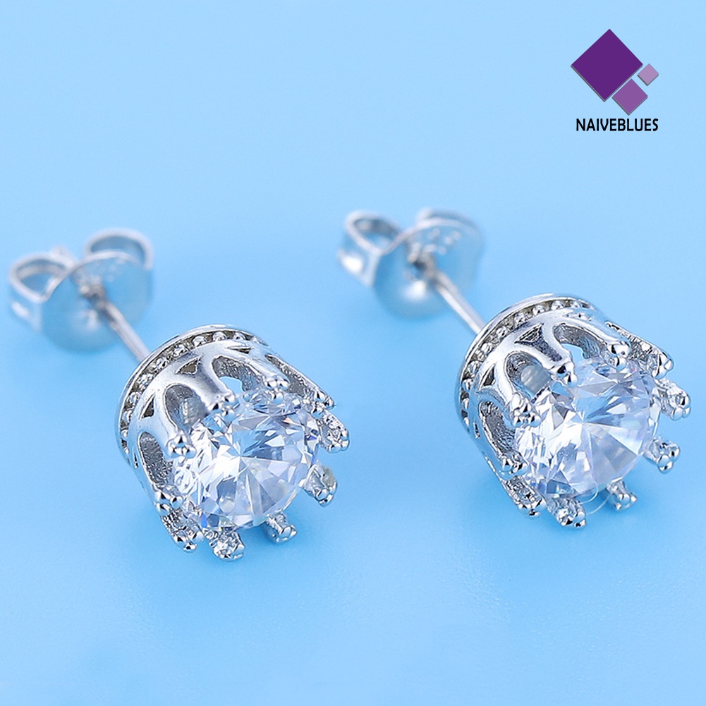 Anting Tusuk Lapis Silver Hias Cubic Zirconia Untuk Wanita