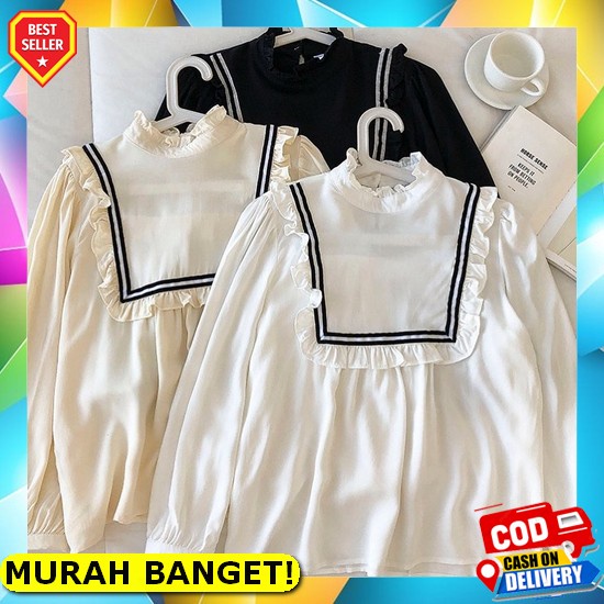 Melodi 2In1 Blouse Bahan Babyterry Mix Crepe Model Trend Kekinian Modern Dengan Kombinasi Warna Tren