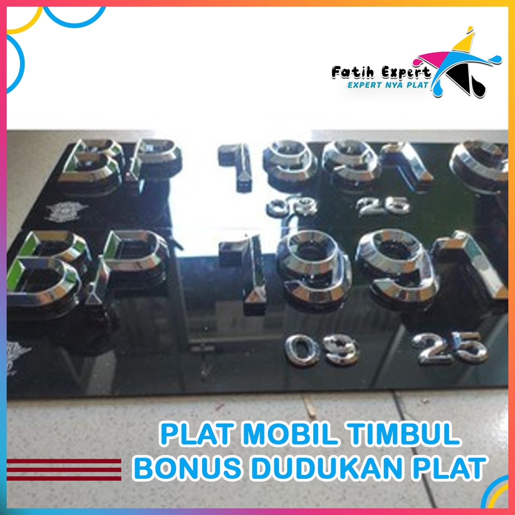 Plat Nomor Mobil Timbul Chrome - Lancip Segi Lima
