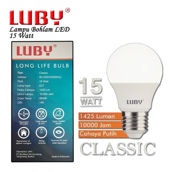 Bohlam Lampu LED Luby Classic 15 Watt Cahaya Putih Original