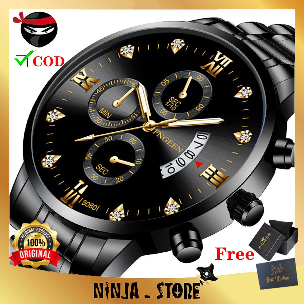 【Stok Siap】COD Jam Tangan Pria Anti Air ORI FNGEEN 5080 Luxury Bisnis Quartz Watch（Free BOX+Kartu）