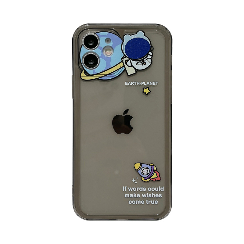 Case Motif Kartun Astronot Warna Bening Untuk iphone 11 pro max xs max xr 12 mini 7 plus 12 pro max